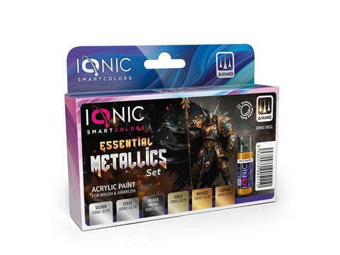Ionic akrilinių dažų rinkinys – metaliniai atspalviai: auksas, sidabras, bronza
