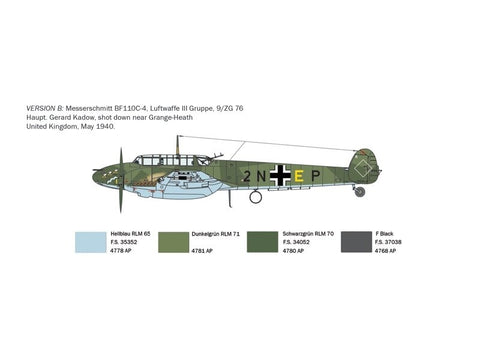 Italeri Messerschmitt Bf 110C Zerstörer 1/72 surenkamas plastikinis modelis