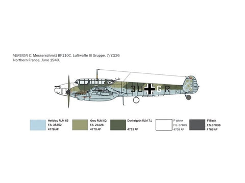 Italeri Messerschmitt Bf 110C Zerstörer 1/72 surenkamas plastikinis modelis