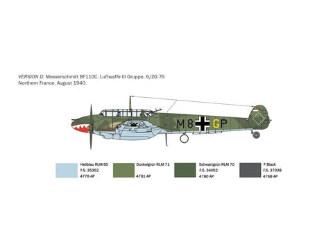 Italeri Messerschmitt Bf 110C Zerstörer 1/72 surenkamas plastikinis modelis