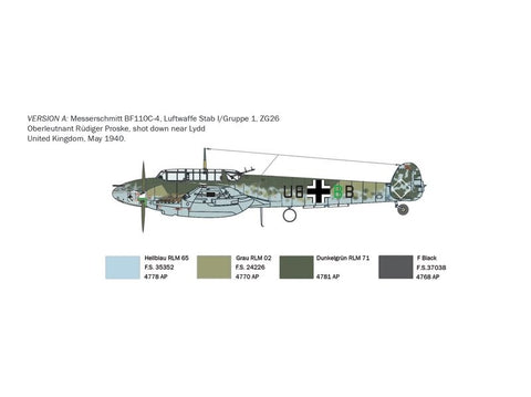 Italeri Messerschmitt Bf 110C Zerstörer 1/72 surenkamas plastikinis modelis