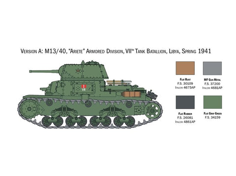 Italeri italų tankai Semoventi M13/40–M41 75/18, 1/56 modelių rinkinys
