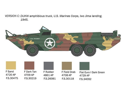 Italeri DUKW amfibinis GMC 2,5 t sunkvežimis D-Day 80, 1/72 rinkinys