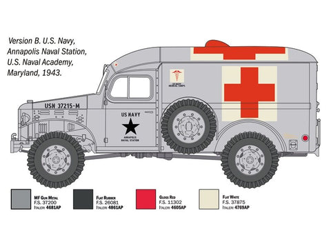 Surenkamas Italeri Dodge WC-54 sanitarinio automobilio modelis 1/35 90226