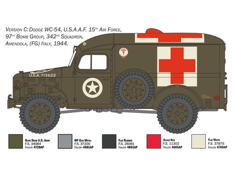 Surenkamas Italeri Dodge WC-54 sanitarinio automobilio modelis 1/35 90226