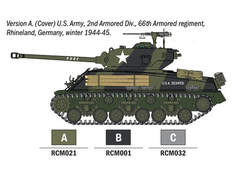 Sherman M4A3E8 „Fury“ tanko surinkimo rinkinys su dažais ir įrankiais 1/56