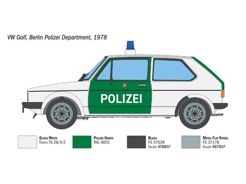 Italeri VW Golf Polizei 1/24 plastikinis policijos auto modelis