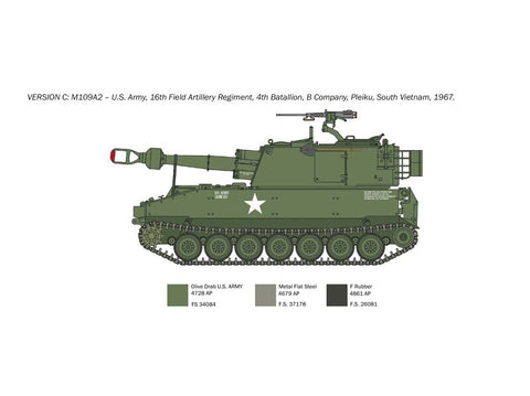 Italeri M109 A2/A3/G savaeigė haubica 1/35 plastikinis rinkinys 6589