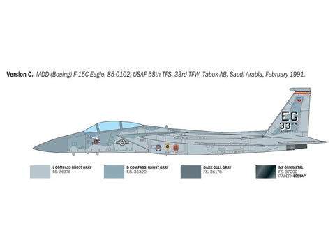 Italeri F-15C Eagle plastikinis lėktuvo modelis 1/48 su lipdukais 40 cm