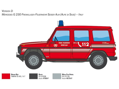 Italeri Mercedes-Benz G230 gaisrinė 1/24 plastikinis surinkimo rinkinys 3663