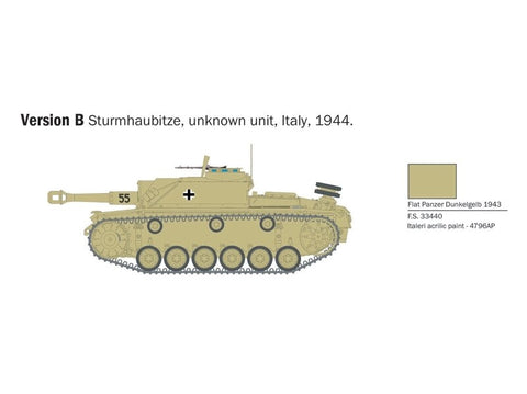 Italeri StuG III Sturmhaubitze 105 1/56 mastelis plastikinis modelis