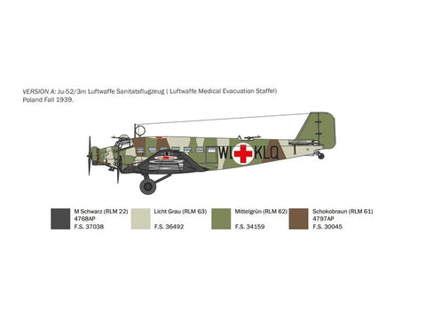 Italeri Junkers Ju 52/3m 1/72 plastikinis lėktuvas rinkimui