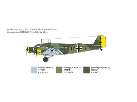Italeri Junkers Ju 52/3m 1/72 plastikinis lėktuvas rinkimui