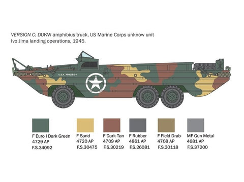 Italeri DUKW amfibinis sunkvežimis 1/35 plastikinis surenkamas modelis