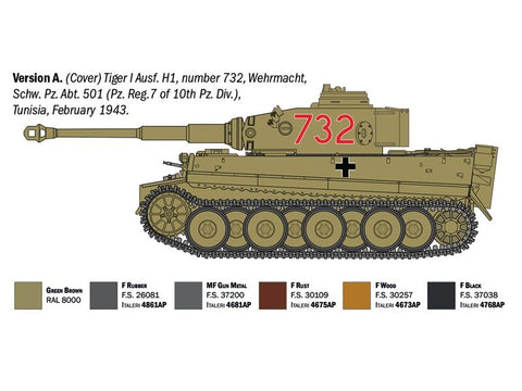 Italeri Tiger I Ausf.E ankstyvasis tankas 1/35 surenkamas modelis