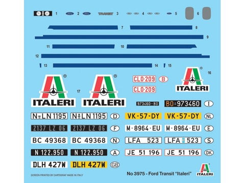 Italeri Ford Transit mikroautobusas 1/24 plastikinis surinkimo rinkinys