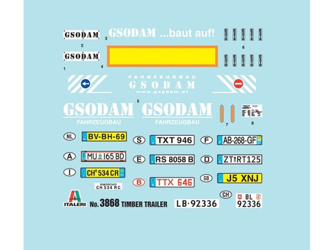 Italeri Medienos priekaba Timber Trailer 1/24 – plastikinis rinkinys (56 cm)