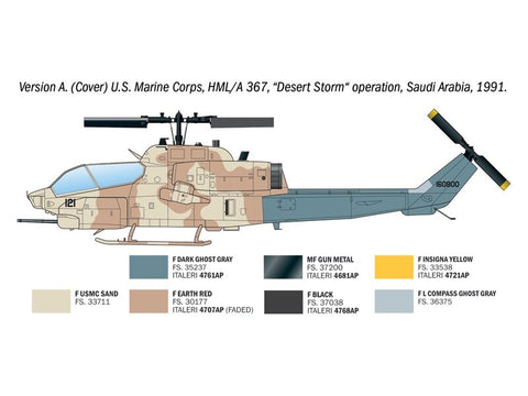 Italeri Bell AH-1W Super Cobra 1:72 plastikinis sraigtasparnio modelis 14+
