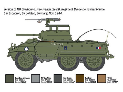 M8 Greyhound / M20 šarvuočio plastikinis modelis 1/72 Italeri