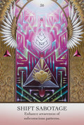 Tarot korta Shift Sabotage, rožinė ir auksinė meninė versija nr.30 su sparnais, trikampiu ir simboline širdimi