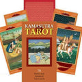 Kamasutra tarot kortos su 78 erotinių ir dvasinių kortų, oranžinė dėžutė ir atverstos iliustruotos kortos