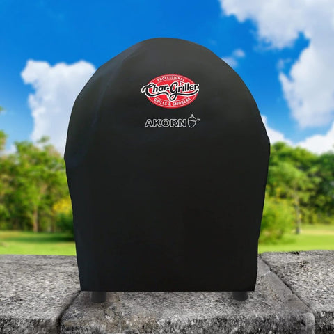 Grilio uždangalas Char‑Griller Akorn, juodas, apvalios formos priekis su logotipu, drėgmės ir dulkių apsauga