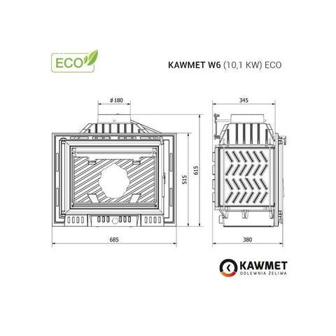 Ketaus židinio įdėklas KAWMET 10 kW, stiklas, peleninė, iki 100 m²