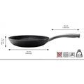 Keptuvė 24 cm juoda su nerūdijančio plieno rankena, aukštis 4,5 cm, rankenos ilgis 19 cm, svoris 1,47 kg, netinka indukcijai