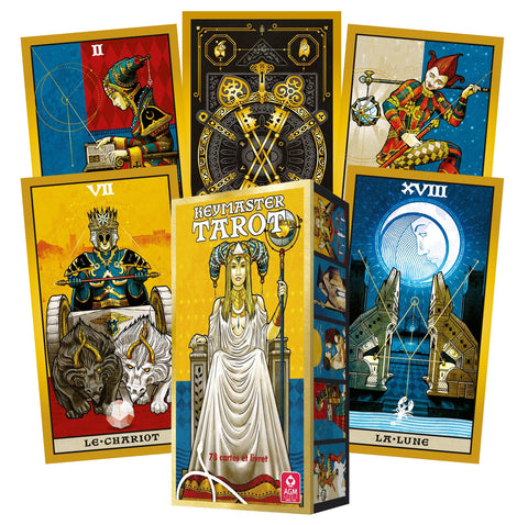 Keymaster tarot kortų rinkinys – auksinės dėžutės 78 kortų komplektas su atsiveriančių kortų pavyzdžiais