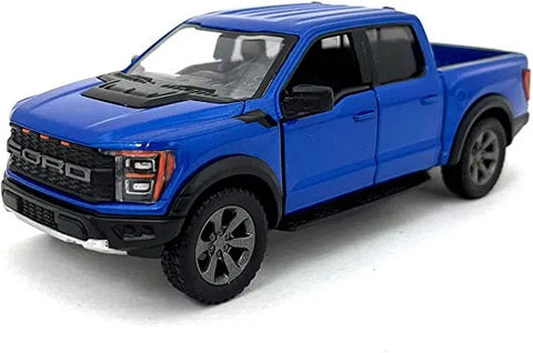 Žaislinis automobilis KiNSMART Ford F-150 Raptor 2022, mėlynas, 1:46, metalinis, atidaromos durys, inercinis mechanizmas