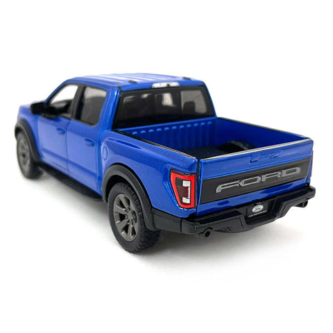 Žaislinis automobilis KiNSMART Ford F-150 Raptor 2022, mėlynas, 1:46, metalinis, atidaromos durys, inercinis mechanizmas
