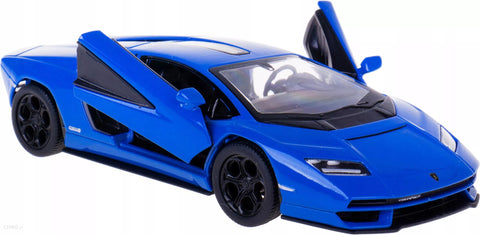 KiNSMART žaislinis automobilis Lamborghini Countach LPI 800‑4 1:38, mėlynas – atidaromos durelės, trauk‑atgal mechanizmas