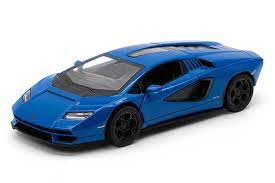 KiNSMART žaislinis automobilis Lamborghini Countach LPI 800‑4 1:38, mėlynas – atidaromos durelės, trauk‑atgal mechanizmas
