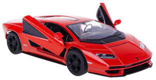 KINSMART Lamborghini Countach LPI 800‑4 1:38 raudonas metalinis žaislinis automobilis su atidaromomis durelėmis ir trauk-atgal mechanizmu, licencijuotas