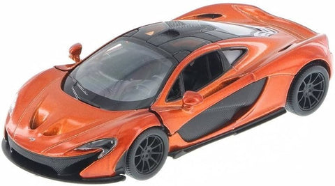 KiNSMART McLaren P1 oranžinis metalinis modelis 1:36 – licencijuotas die-cast žaislinis automobilis su atidaromomis durelėmis ir inerciniu trauk-atgal mechanizmu