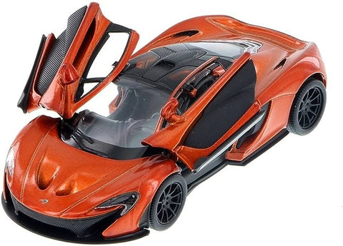 KiNSMART McLaren P1 oranžinis metalinis modelis 1:36 – licencijuotas die-cast žaislinis automobilis su atidaromomis durelėmis ir inerciniu trauk-atgal mechanizmu