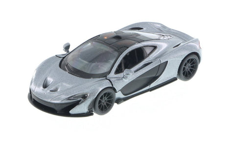 KiNSMART licencijuotas McLaren P1 1:36 žaislinis automobilis – pilkas, atsidarančios durelės, trauk-atgal mechanizmas