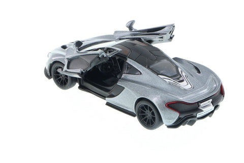 KiNSMART licencijuotas McLaren P1 1:36 žaislinis automobilis – pilkas, atsidarančios durelės, trauk-atgal mechanizmas