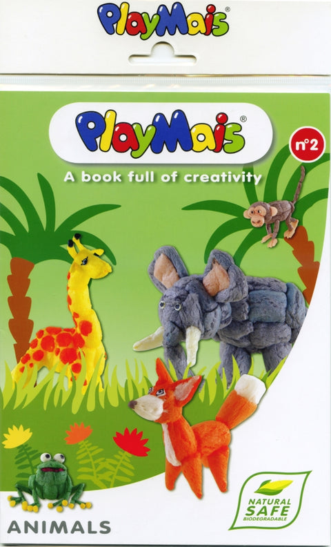 PlayMais kūrybinė knygelė „Gyvūnai“ vaikams – darbelių idėjos iš kukurūzų, 32 p., 17.5×28 cm