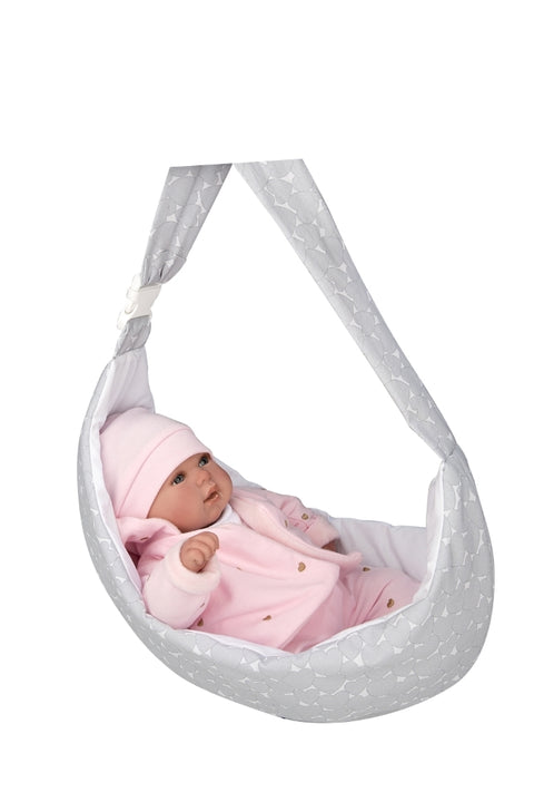 Arias lėlių nešyklė per petį, pilka – tinka lėlėms iki 45 cm