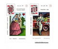 Tarot kortos, dvi atviros kortos: mylimoji rožinėje suknele prie kryžiaus ir džentelmenas prie antikvarinio automobilio