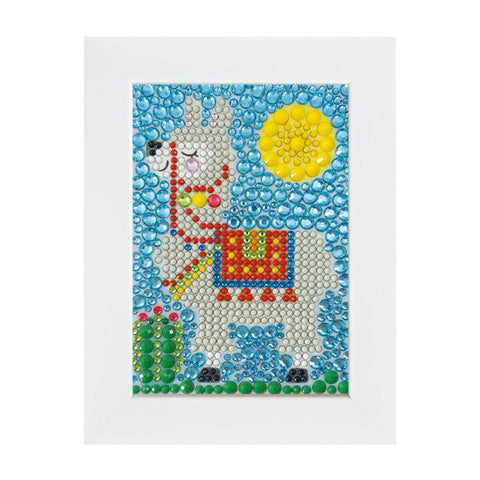 Blizgučių meno rinkinys „Lama“ su kristalais ir rėmeliu, 17x13 cm vaikams 7+