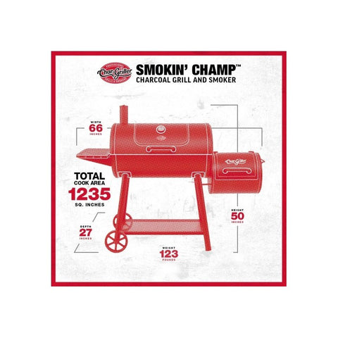 Lauko anglinė kepsninė rūkykla Char-Griller Grand Champ, Texas stilius