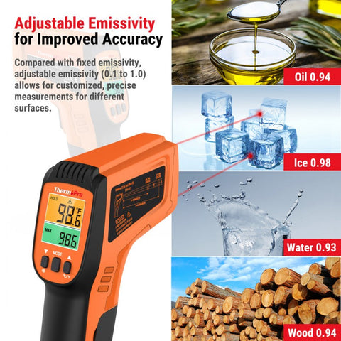 Infraraudonųjų spindulių lazerinis termometras -50–550°C, dvigubas taikiklis