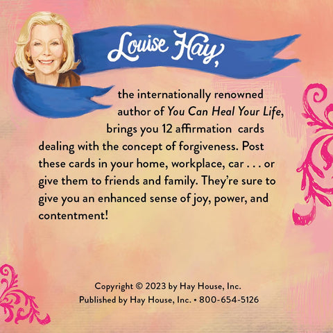 Afirmacijų kortelės Louise Hay — rinkinys iš 12 kortelių apie atleidimą, skirtas kabinti namuose, darbe arba automobilyje, skatina džiaugsmą, jėgą ir pasitenkinimą