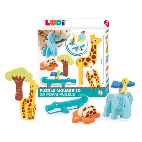LUDI Safari 3D dėlionė kūdikiams 10+ mėn., 5 gyvūnai, stambios detalės