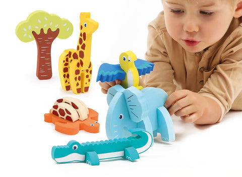 LUDI Safari 3D dėlionė kūdikiams 10+ mėn., 5 gyvūnai, stambios detalės