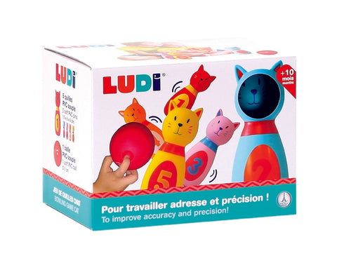 LUDI minkštas kūdikių boulingo rinkinys „Katinukai“ 5 kėgliai + kamuolys