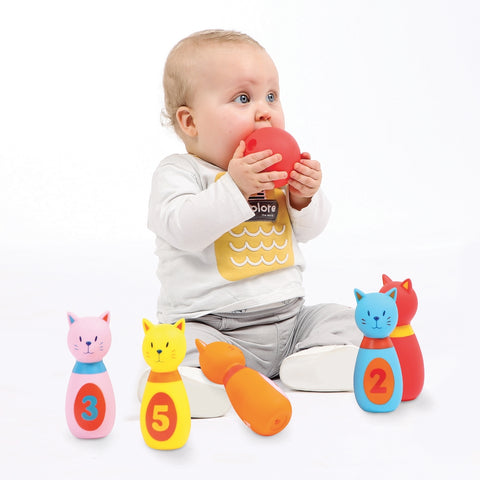 LUDI minkštas kūdikių boulingo rinkinys „Katinukai“ 5 kėgliai + kamuolys