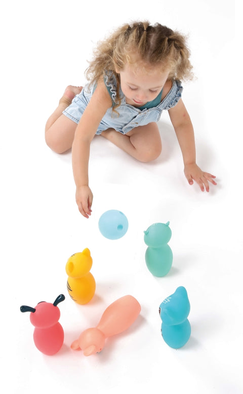 LUDI minkštas boulingas „Miško gyvūnai“ vaikams – 5 kėgliai + kamuolys